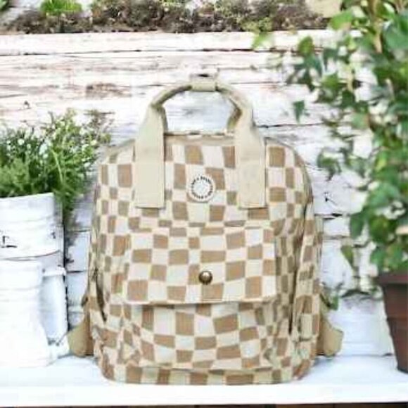 Rylee + Cru Other - Rylee + Cru Tan and Ivory checkerboard pattern backpack,  NWTS